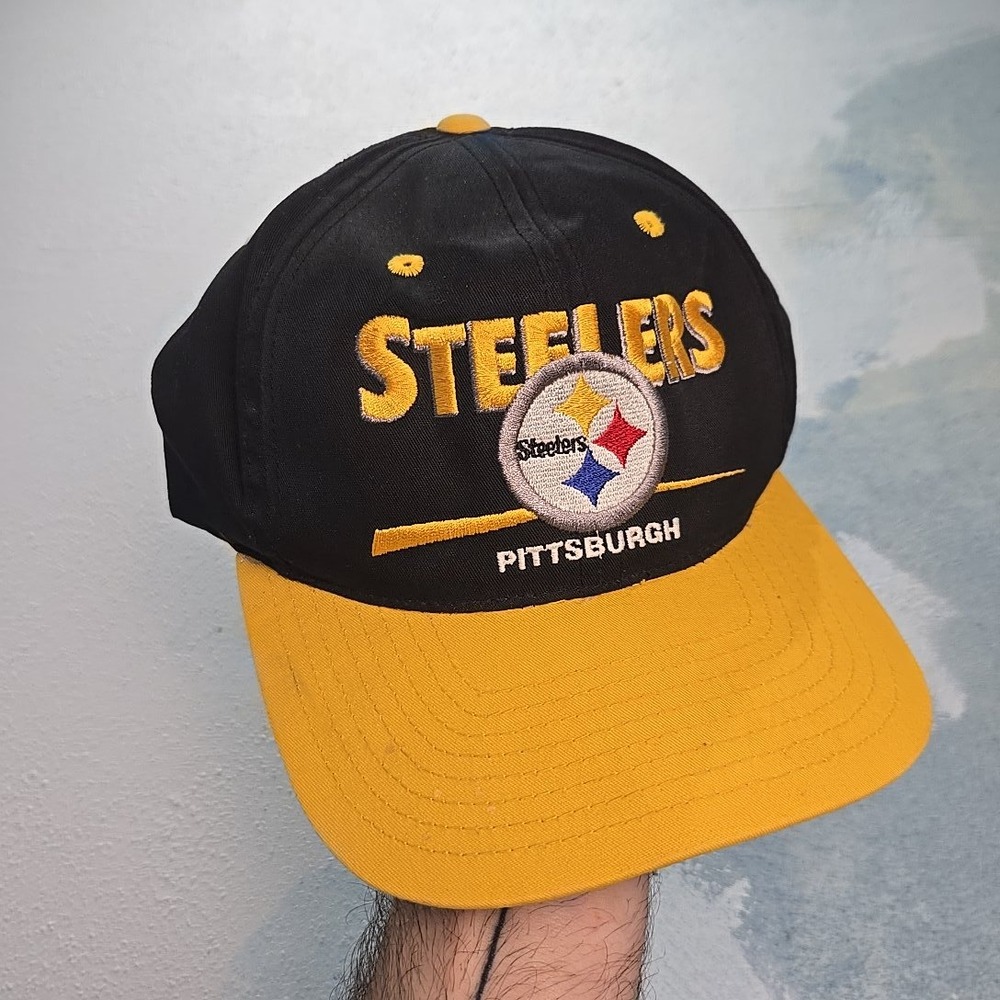 VTG Pittsburgh Steelers Hat Baseball Cap Snapback Black Yellow Twins Enterprises